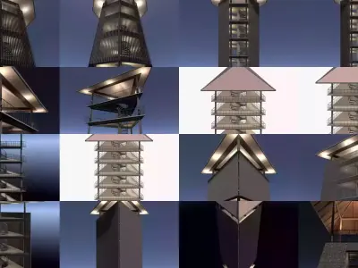 Tropical tower and pavilion 3D Model Pack