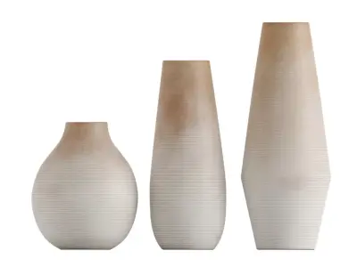 Set of 3 oval shaped white vases 3D model