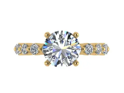 Ring166 round brilliant diamond engagement ring in gold 3D print model