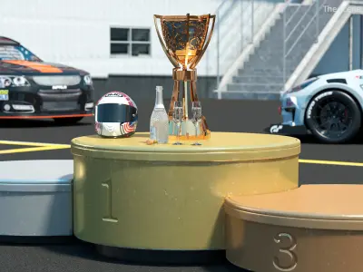  Winner Stand with Helmet and Glassware and Victory Cup 