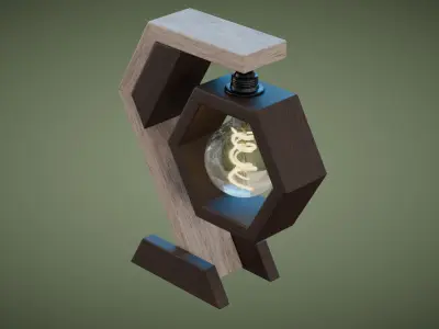 Hexagon Wooden Table Lamp Low-poly 3D model