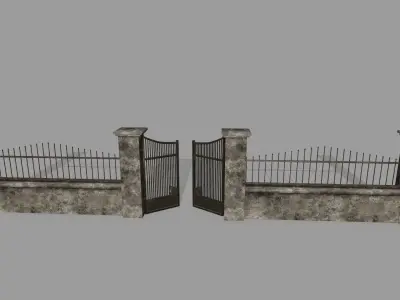 wall set metal fence Low-poly 3D model