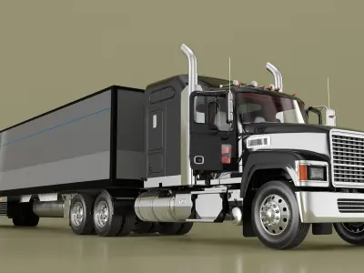  Freight Truck with Futuristic Trailer Rigged for Cinema 4D 
