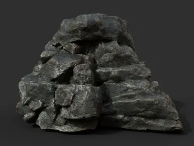 Black Boulder Cracked Rock Collection 210306 Low-poly 3D model