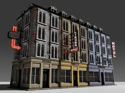 3 Piece Modular European Shop Apartment Building 3D model