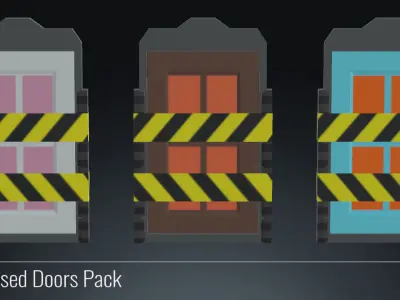 3D Lowpoly Closed Doors Pack - Home Interior Low-poly 3D model