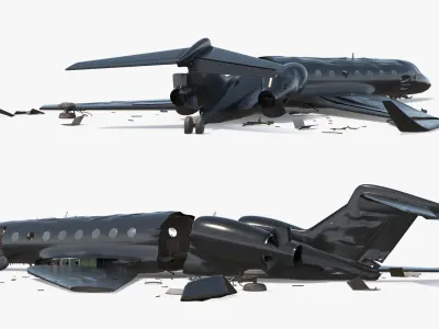  Business Jet Aircraft Wreckage Crashed Black 