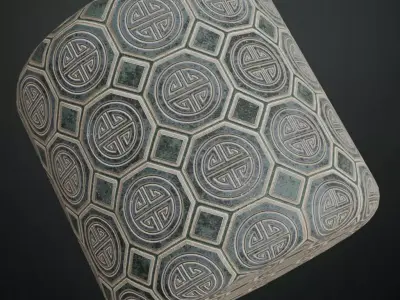 Ancient Ornamental Stone Tiles PBR Seamless Texture