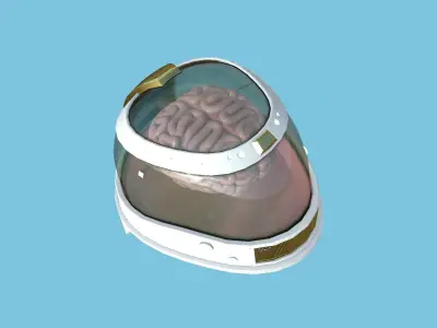 SciFi Brain Helmet 04 White Gold - Character Design Fashion Low-poly 3D model
