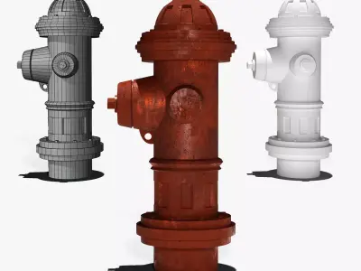 Fire Hydrant Realistic 3D Model PBR Textures Game Ready Low Poly Low-poly 3D model