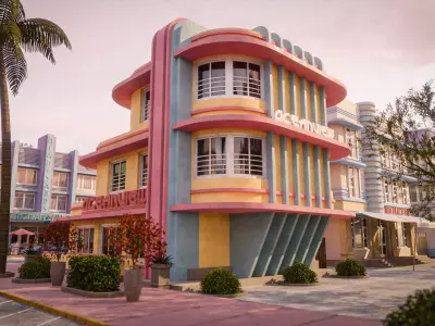 MIAMI VICE CITY ART DECO BUILDING 2 Low-poly 3D model