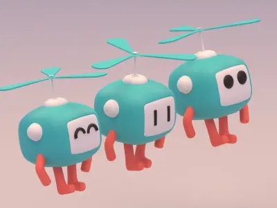 Lovely Cartoon Flying Robot Low-poly 3D model