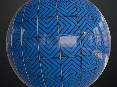 Modern Glossy Cobalt Blue Chevron Accent Tiles PBR Seamless Texture