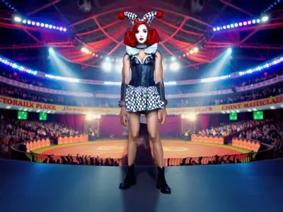 Circus Clowness in Colorful Attire Low-poly 3D model