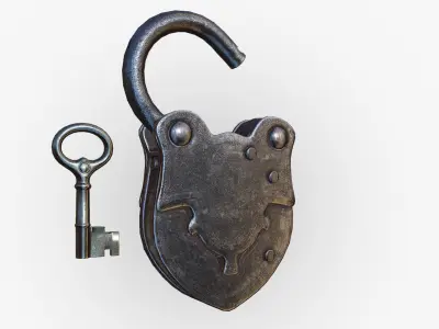 Old Padlock and Key 3D model