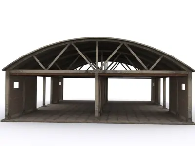 Hangar brick barn Low-poly 3D model
