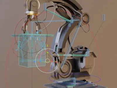 Rigged Industrial Robot Arm Alu Version Low-poly 3D model