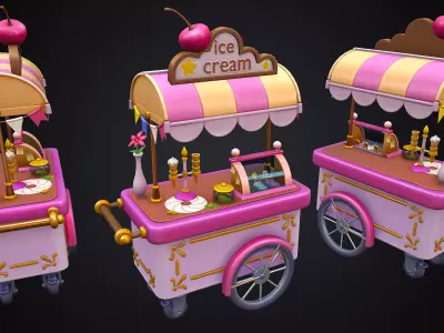 stylized ice cream cart  Low-poly 3D model