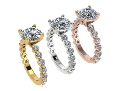 Ring166 round brilliant diamond engagement ring in gold 3D print model