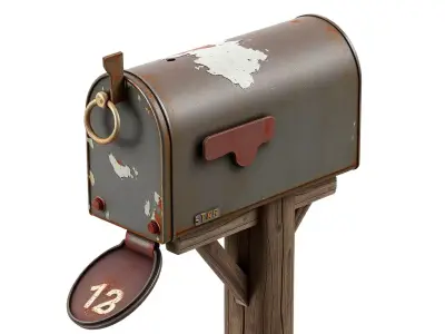 Weathered Mailbox on Wooden Post Low-poly 3D model