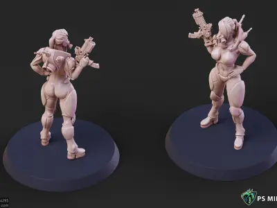 Cyberpunk Mercenary Pose 1 - 4 Variants and Pinup 3D print model