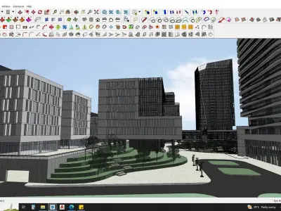 Shopping mall sketchup model with highrise skyscrapper 3D model