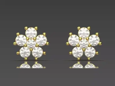 Diamond Cluster Yellow Gold Stud 3D STL Earrings je0040 3D print model