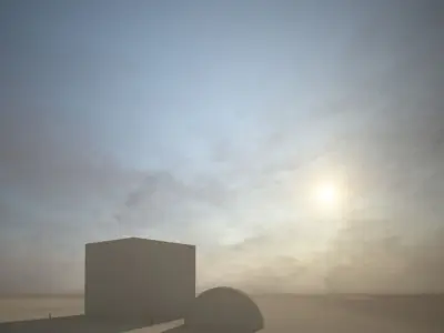 3D Environment building with sun setting behind it 3D model