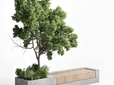 Urban Environment Urban Furniture Green Benches 3D model
