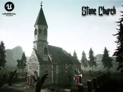 Stone Church Unreal Engine  Low-poly 3D model