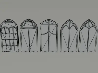 Cartoon fantasy gothic  windows Polygonal Style Low-poly 3D model