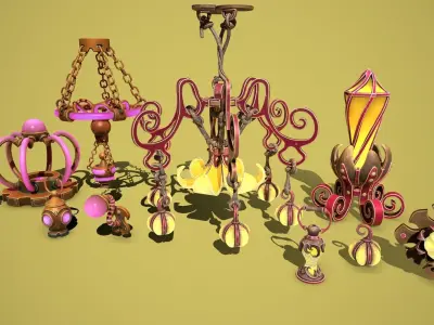 Fantasy lamps Low-poly 3D model