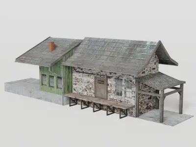 Railway cargo station Low-poly 3D model