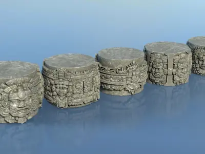 Low poly Mayan Pillar Temple Modular - 240405 Low-poly 3D model