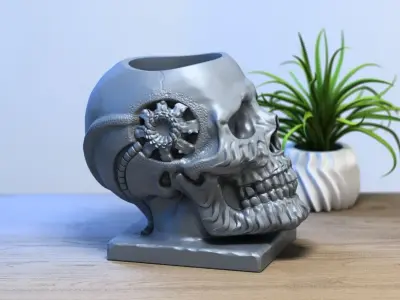 Robot Skull pen holder  Cyborg pen holder 3D print model purchase