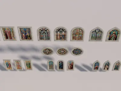 7 types of church stained glass windows 3D model