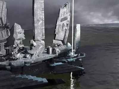 Halo Forerunner Inspired Gateway with bridge hologram 3D model