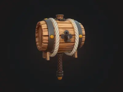 Stylish cartoon wine barrel hammer Low-poly 3D model