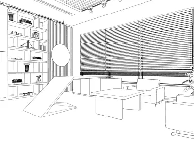 office room design and scene Low-poly 3D model