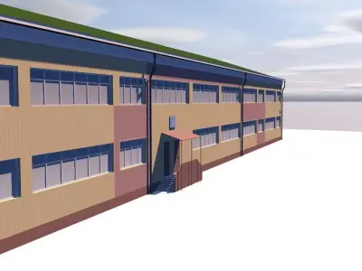 Warehouse school building Low-poly 3D model