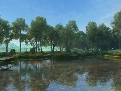 Nature River Park Scene 3D 3D model