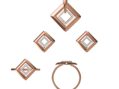 Light Minimalist Diamond Ring Earrings Pendant Set 3D print model