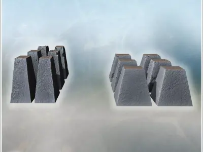 Set of 22 concrete dragon teeth for defensive fortifications hig 3D print model