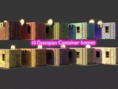 Dystopian Container Buildings - Gameready - 4K Textures Low-poly 3D model