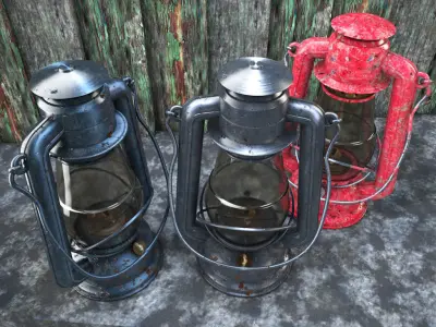 Old Glass kerosene Lamp 3D model