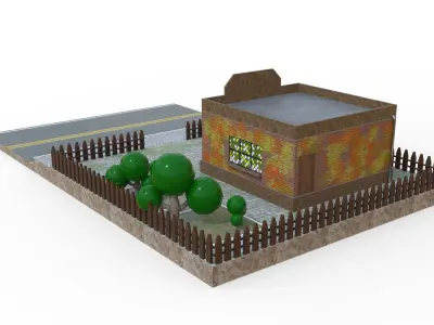 Low poly Roadside Coffee restaurant Low-poly 3D model