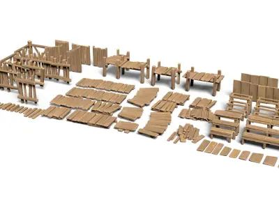 65 Lowpoly Wooden Game Assets - 240225 Low-poly 3D model