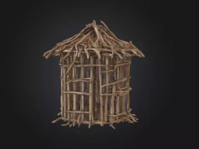 Twig Cabin Structure Low-poly 3D model