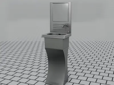Public Metal Sci-Fi Sink - 35 - with Mirror Low-poly 3D model
