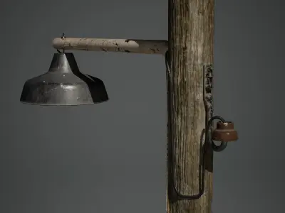 Wood Street Light Pole - Low-Poly 3D model Low-poly 3D model